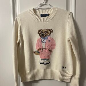 Polo by Ralph Lauren Cream Sweater with Pink Bear Design